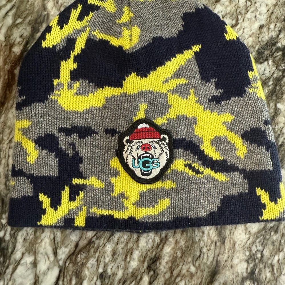 UGG Yellow and Gray Knit Beanie Hat